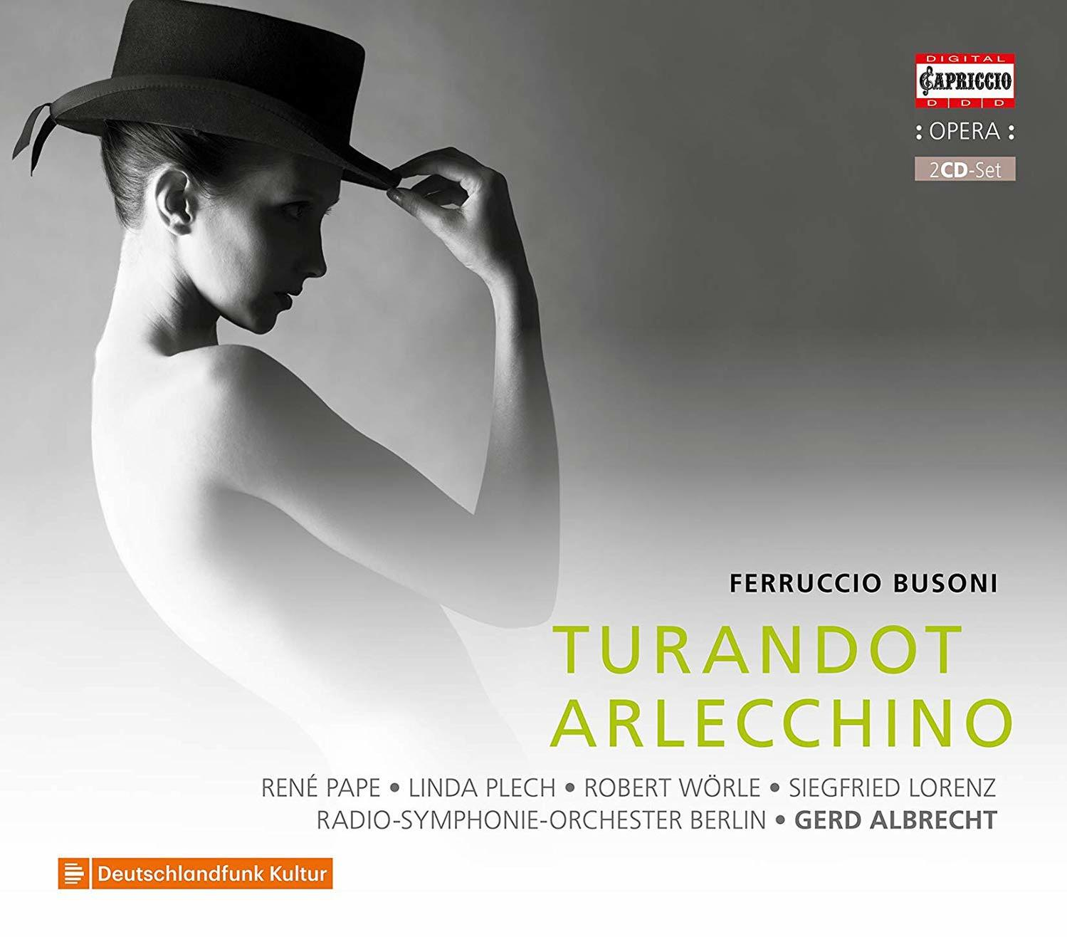 Frau mit Hut, die nach unten schaut. Text: Turandot Arlecchino, Ferruccio Busoni.
