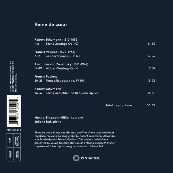 CD-Cover mit einer Titelliste. Der Albumtitel lautet "Reine de cœur".