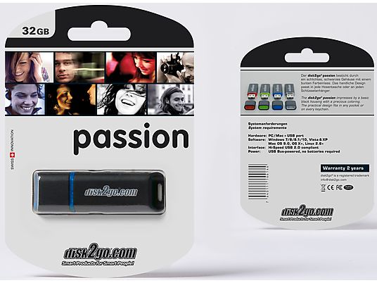 DISK2GO Passion - USB-Stick  (32 GB, Schwarz/Blau)