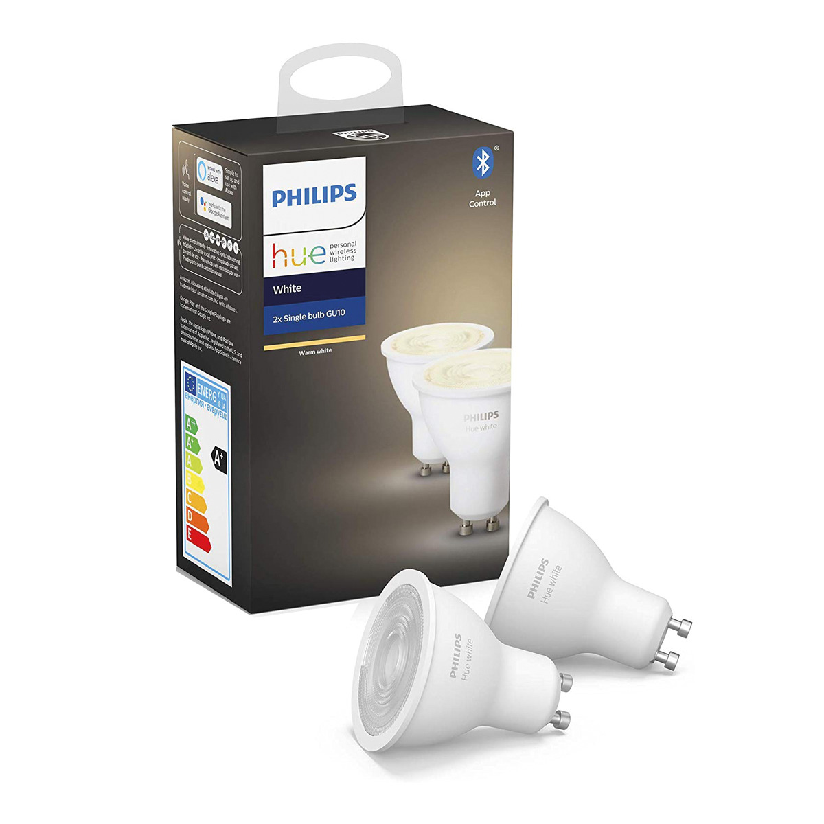 Pack 2 bombillas Bluetooth - Philips Hue LED GU10, Philips Hue, Luz blanca cálida, Domótica