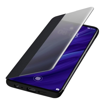 Handyhülle mit offenem, schwarzem Cover, das den Bildschirm des Telefons zeigt.
