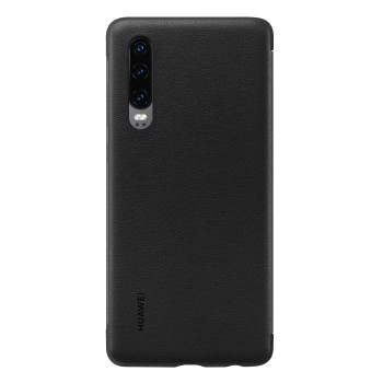 Schwarze Handyhülle mit drei Kameralinsen oben links und dem Huawei-Logo unten.