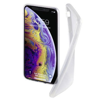 iPhone X/Xs in einer transparenten Hülle. Das Telefon ist links, die Hülle rechts.