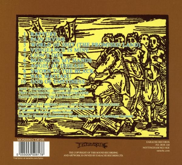 Albumcover mit Zeichnungen. Figuren in gelber Umgebung mit Text, der Songs, Band und Credits auflistet.