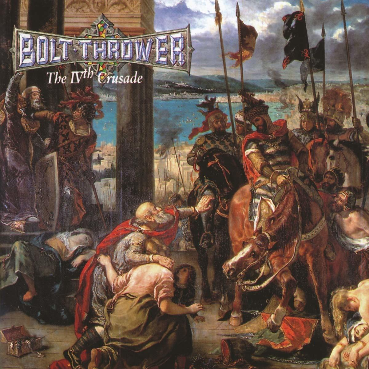 Albumcover mit einer Kampfszene mit Kriegern, den Worten "BOLT THROWER" und "The IVth Crusade".