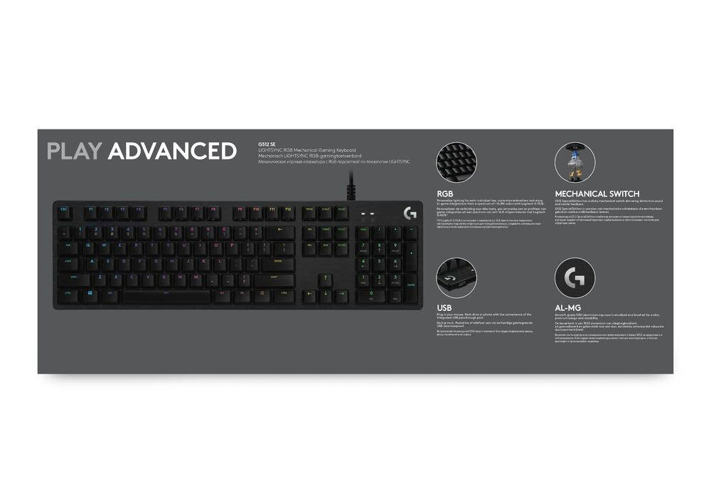 LOGITECH 920-009378 G512 Lightsync, Gaming Tastatur, Mechanisch, kabelgebunden, Schwarz