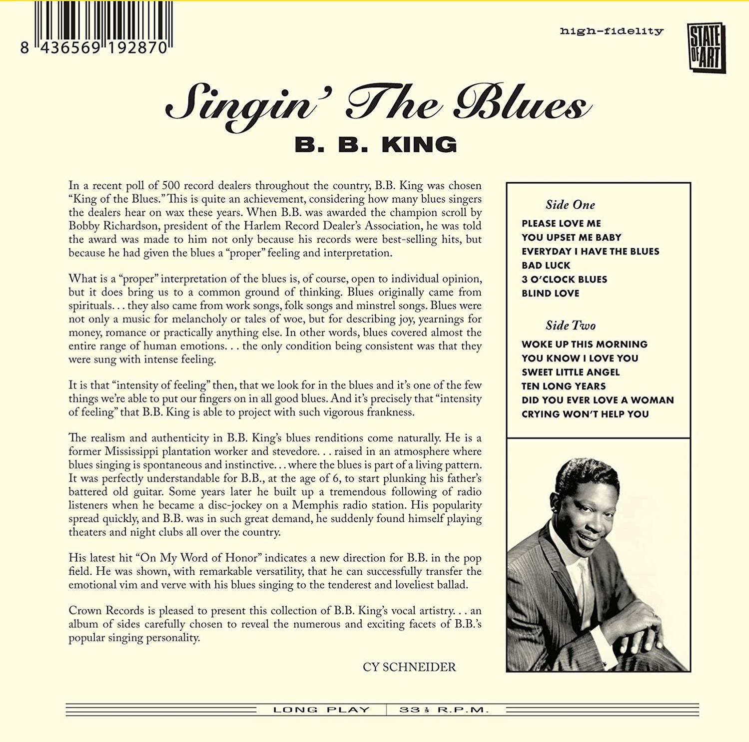 Album borító B.B. King fotójával és a blues-ról szóló szöveggel, album címmel és dalcímekkel.