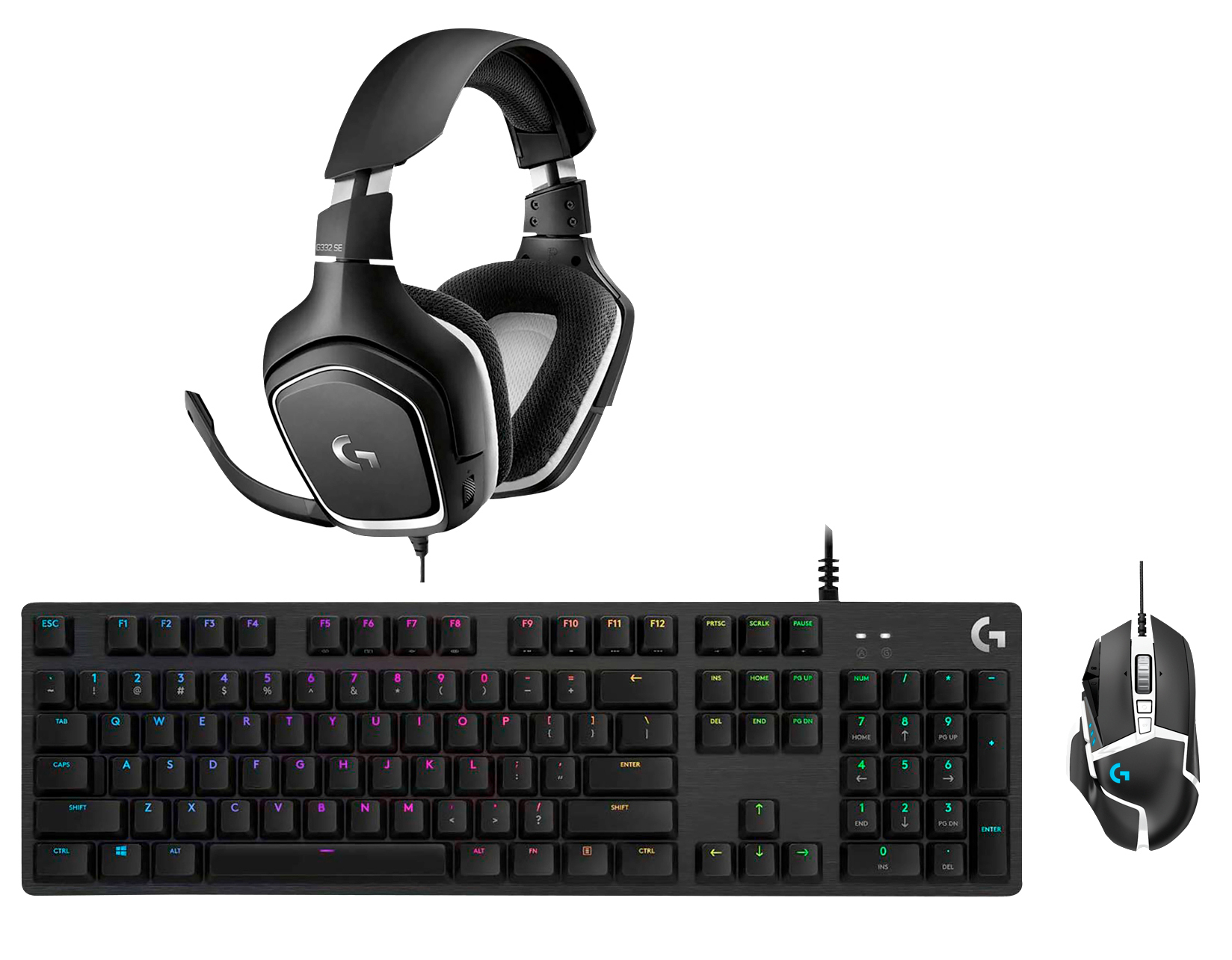 LOGITECH G502 SE, G332 SE, G512 SE, Gaming Tastatur, Maus & Headset, kabelgebunden, Schwarz/Weiß