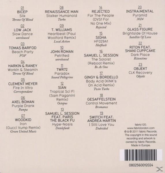 Liste des titres du CD avec les noms des artistes et les titres des chansons. Le style musical est la musique électronique.