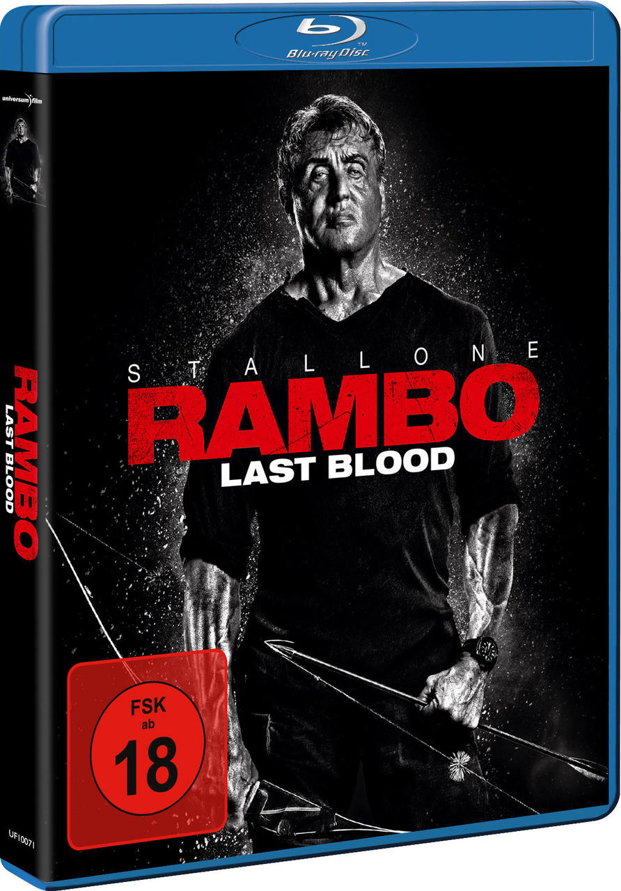 Blu-ray-Cover mit Sylvester Stallone. Enthält den Film 'Rambo: Last Blood'.