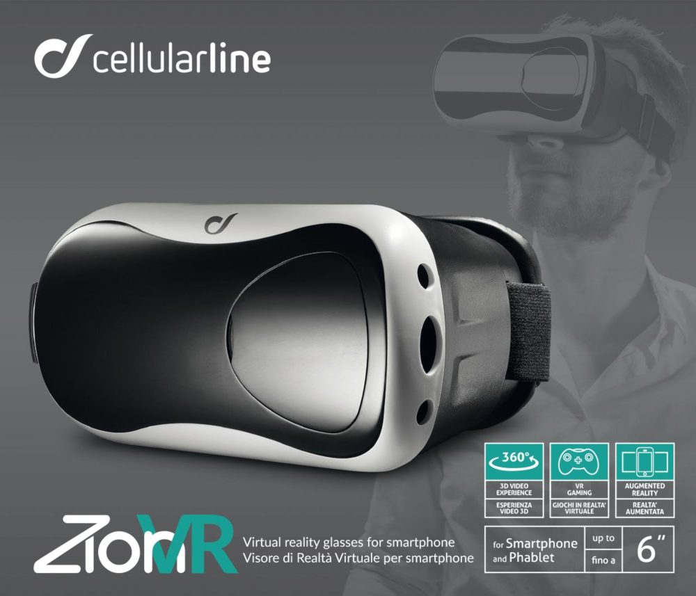Casque VR avec un design noir et blanc. Le texte sur le devant indique 'Zion VR'.