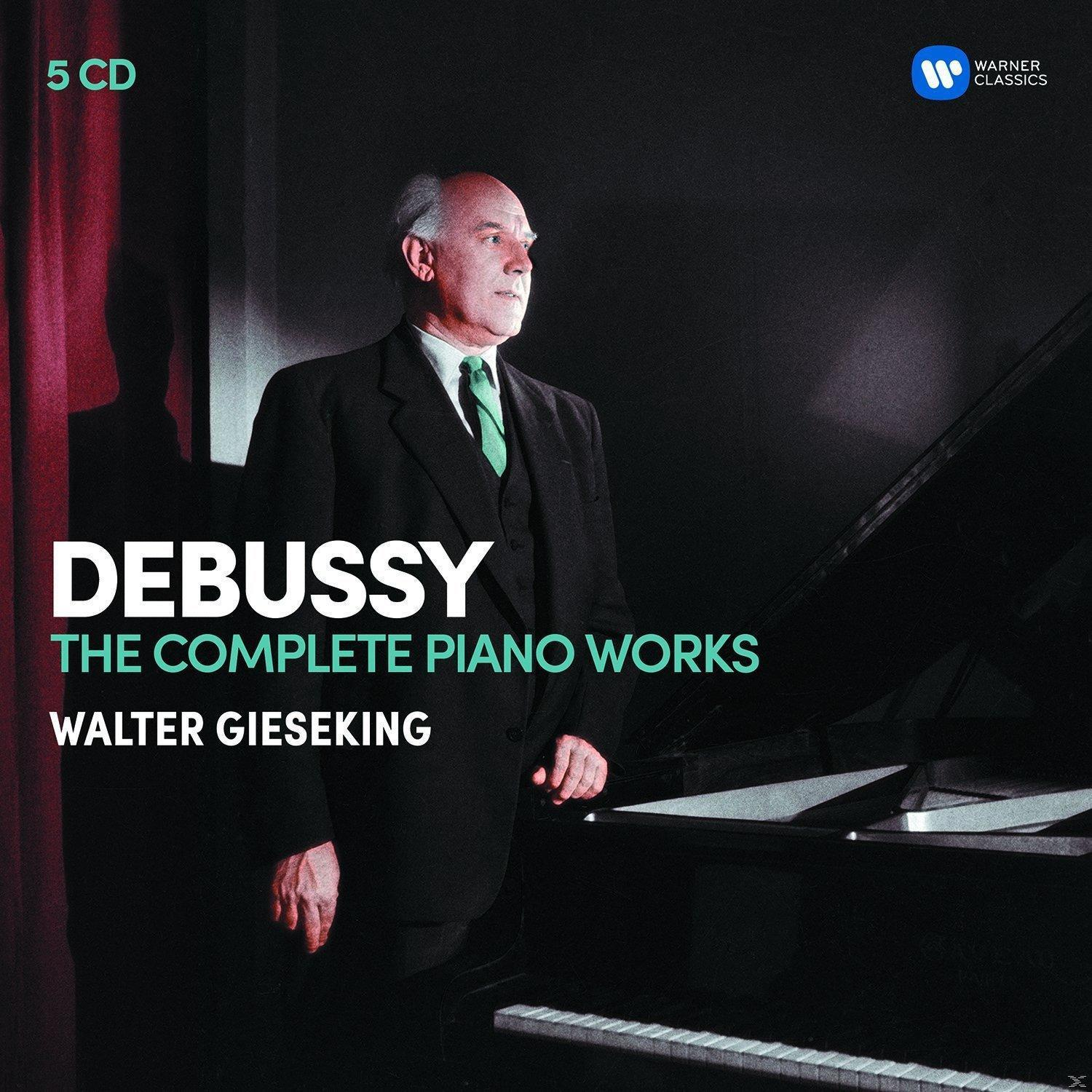 Albumcover mit einem Mann im Anzug am Klavier. Text: 'Debussy, The Complete Piano Works'.