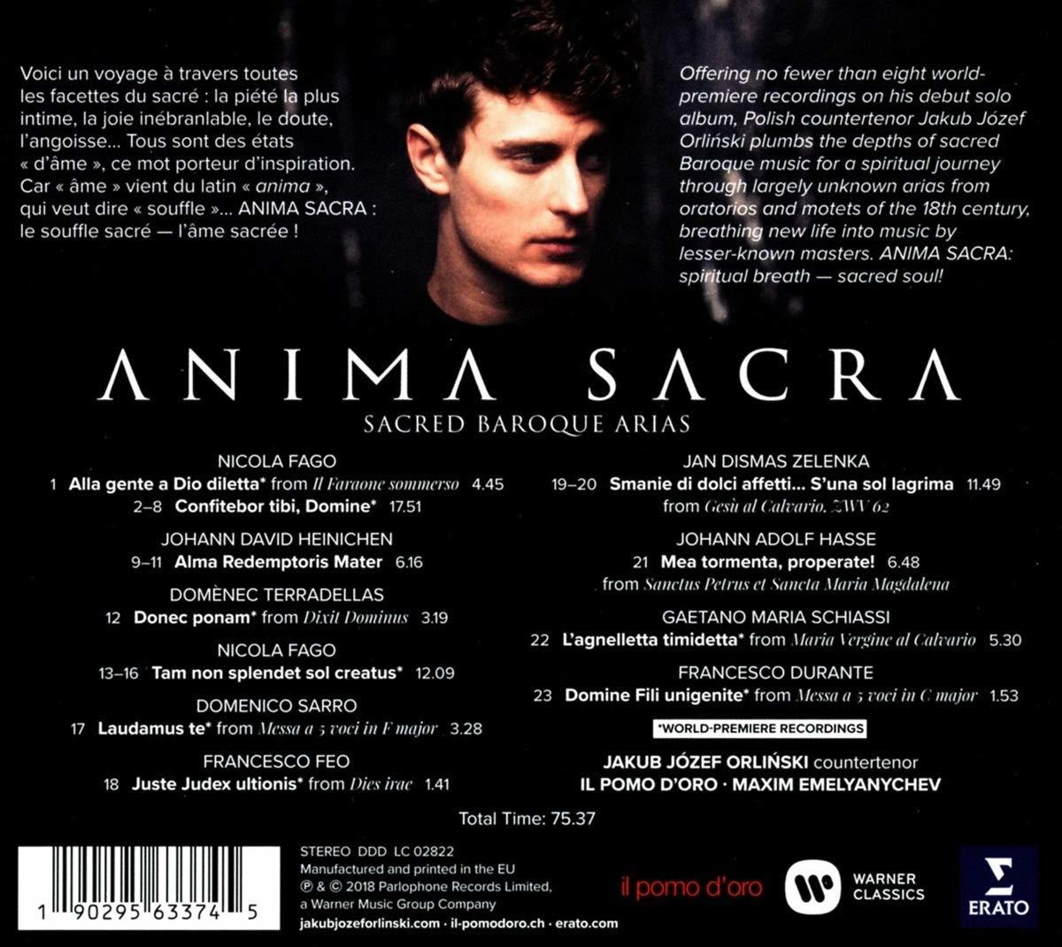 CD-Cover mit Porträt eines Mannes. Texte mit dem Titel ANIMA SACRA und Trackliste werden angezeigt.