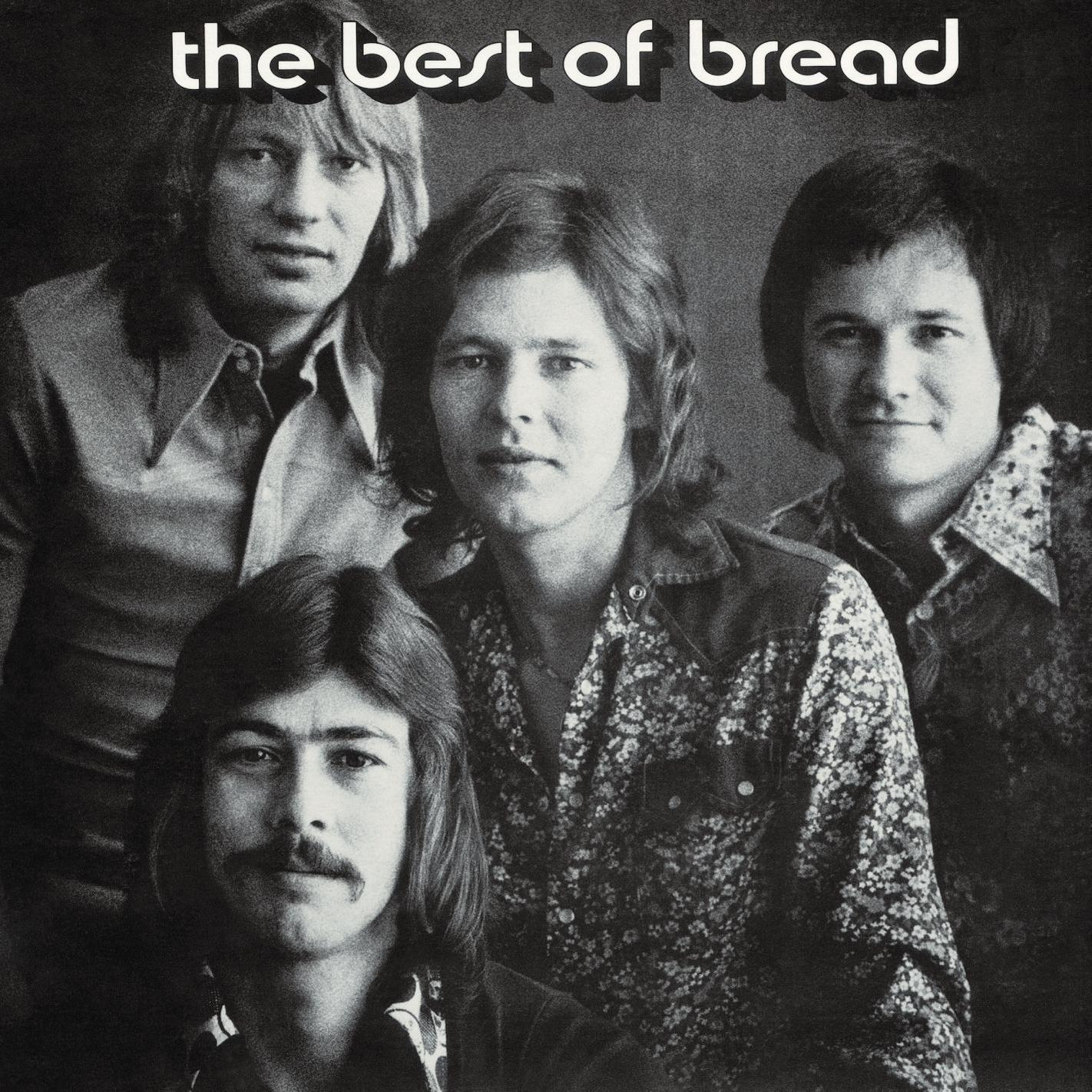 Fekete-fehér fotó a Bread-ről. Négy férfi, középtávol, vintage ruhák, albumborító stílus.