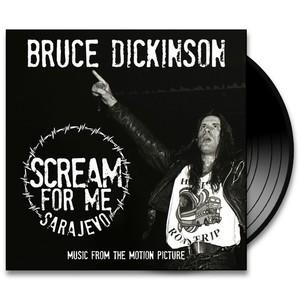 Vinyl borító, Bruce Dickinson fekete-fehér képével.