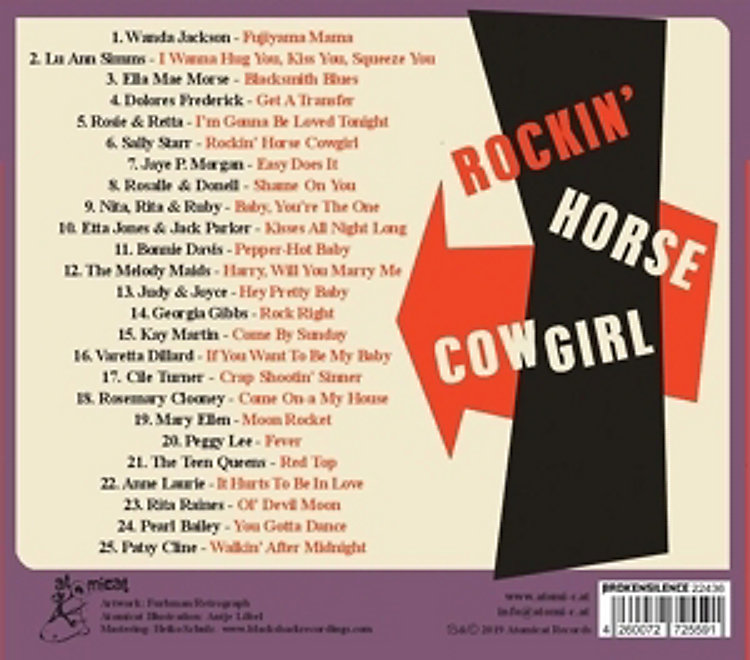 Pochette d'album avec liste des titres et texte sur fond rouge et blanc avec flèches.