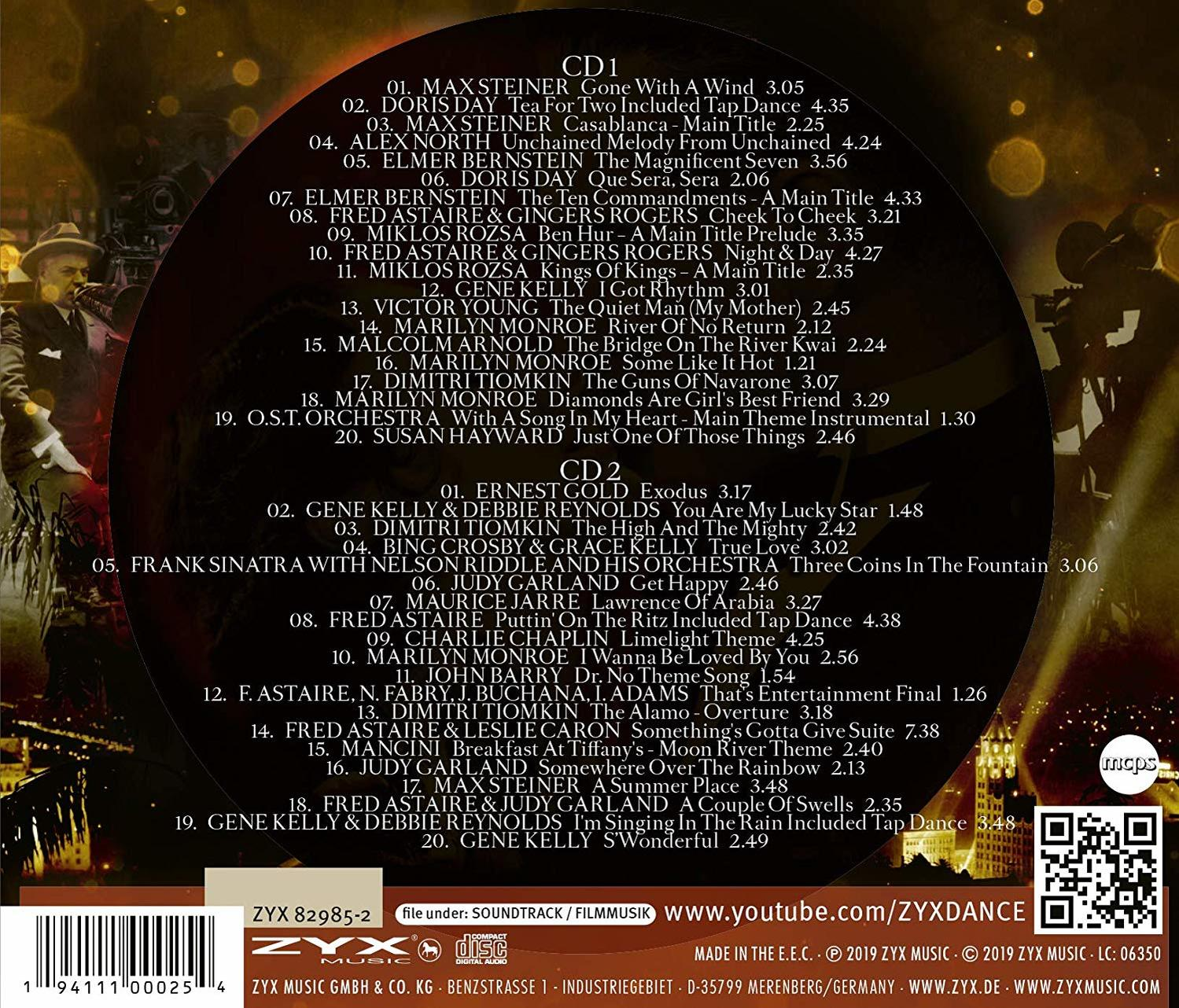 Rückseite einer CD mit Titellisten und Details, mit einem QR-Code und einem Barcode.