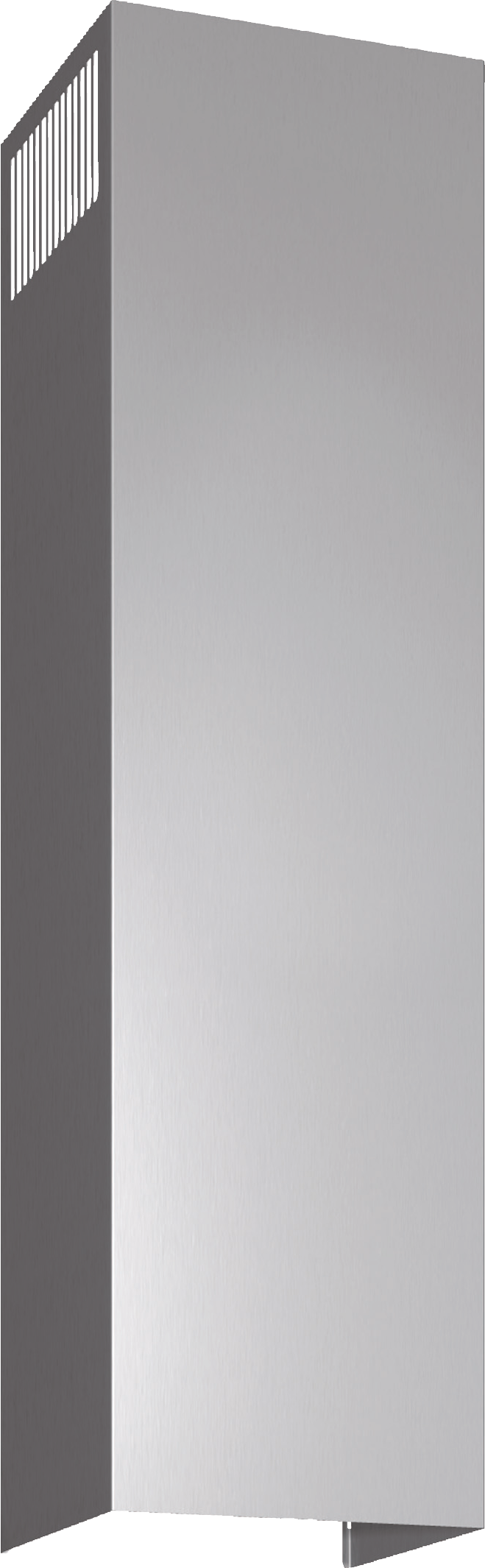 A metallic, rectangular object with a vented top. It has a smooth surface and a small, angled base.