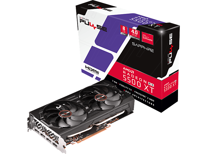SAPPHIRE Pulse RX 5500 XT 8G (1295-01-20G) (AMD, Grafikkarte)