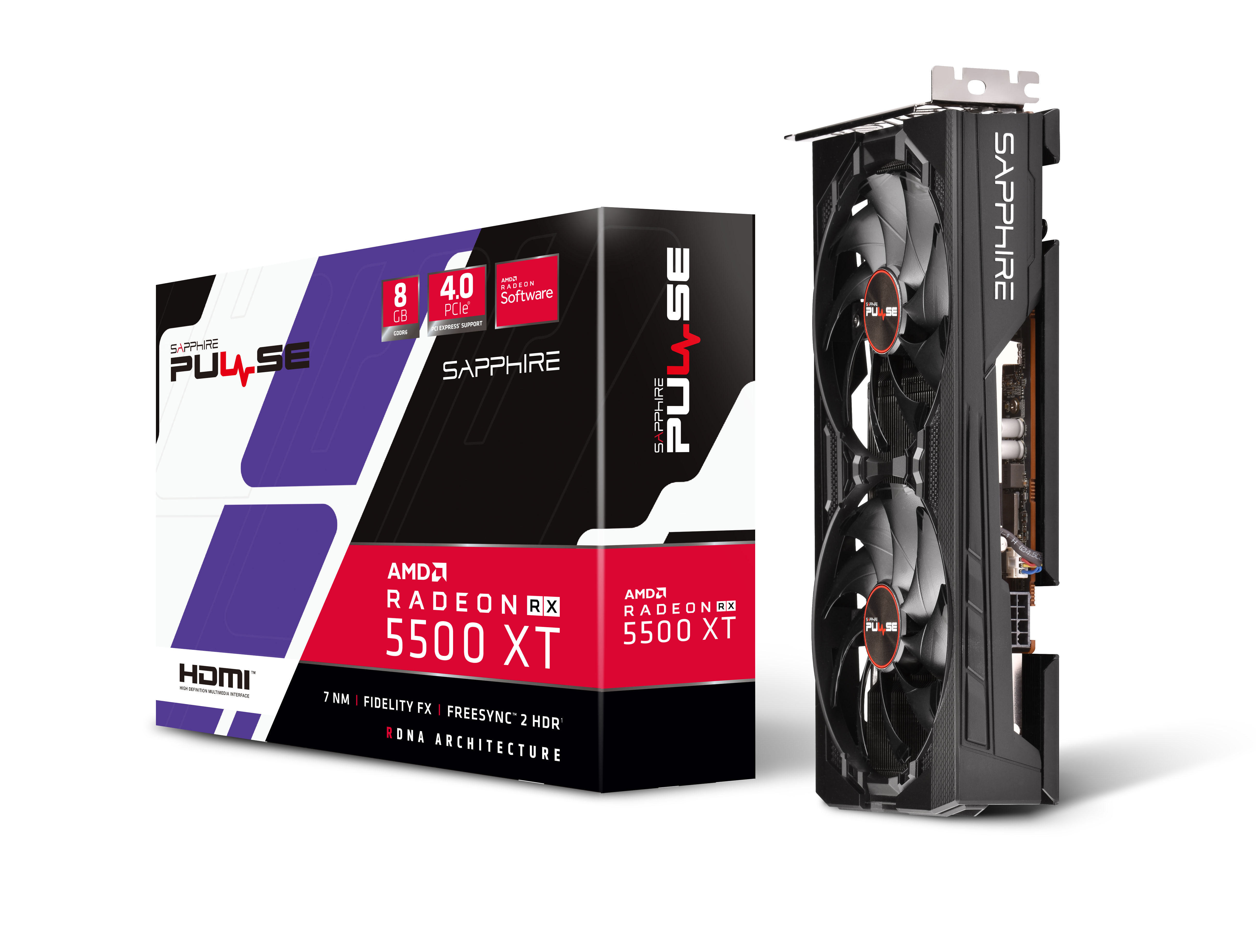 SAPPHIRE Pulse RX 5500 XT 8G (1295-01-20G) (AMD, Grafikkarte)