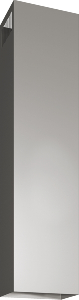A tall, rectangular structure with a gradient of gray. It has a dark gray side and a vented top section.