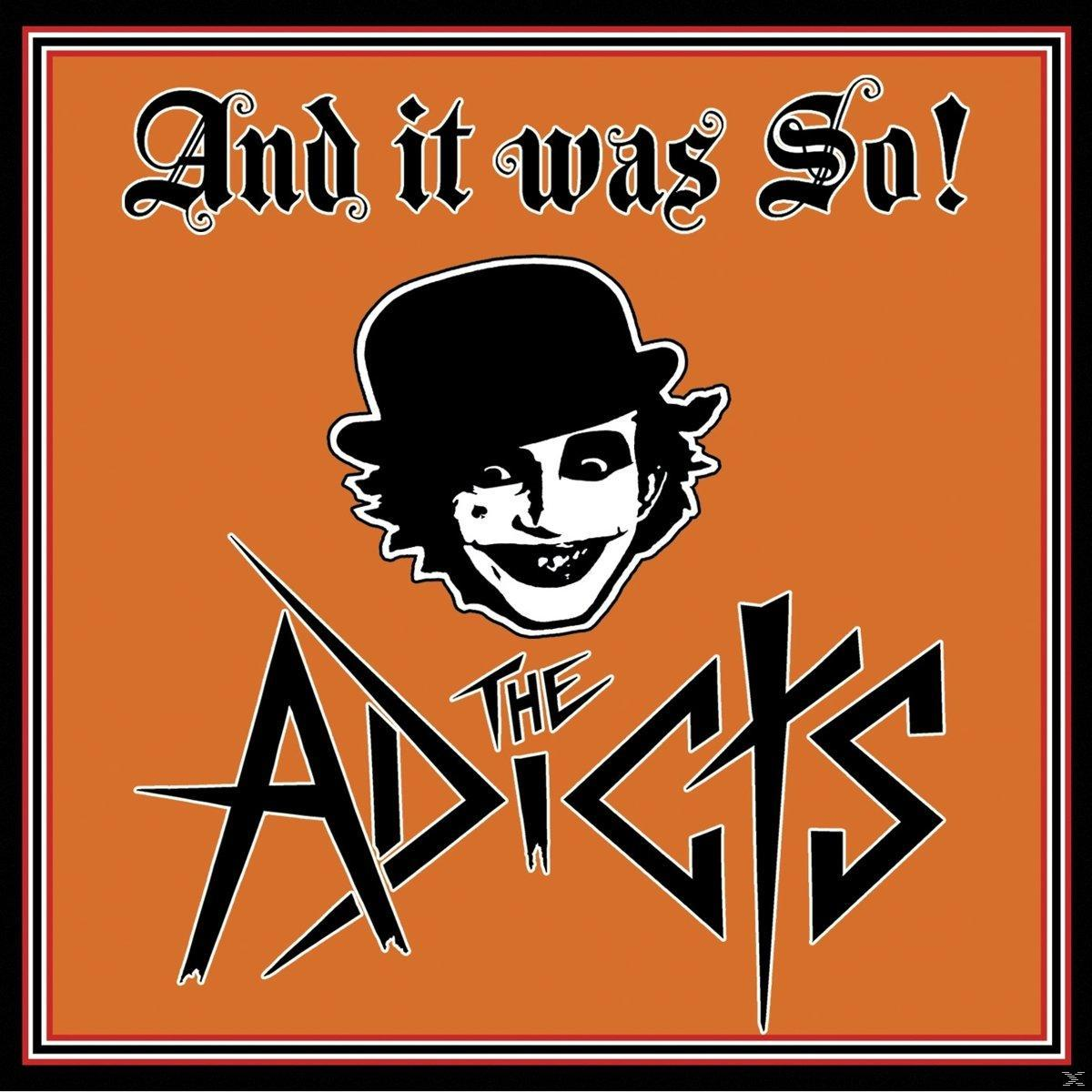 Albumcover mit Clown-Gesicht im Melone. Text: And it was So!, The Adicts.