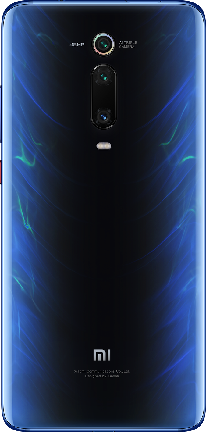 Parte trasera azul de smartphone con triple cámara. El teléfono tiene un diseño degradado con logo Xiaomi abajo.