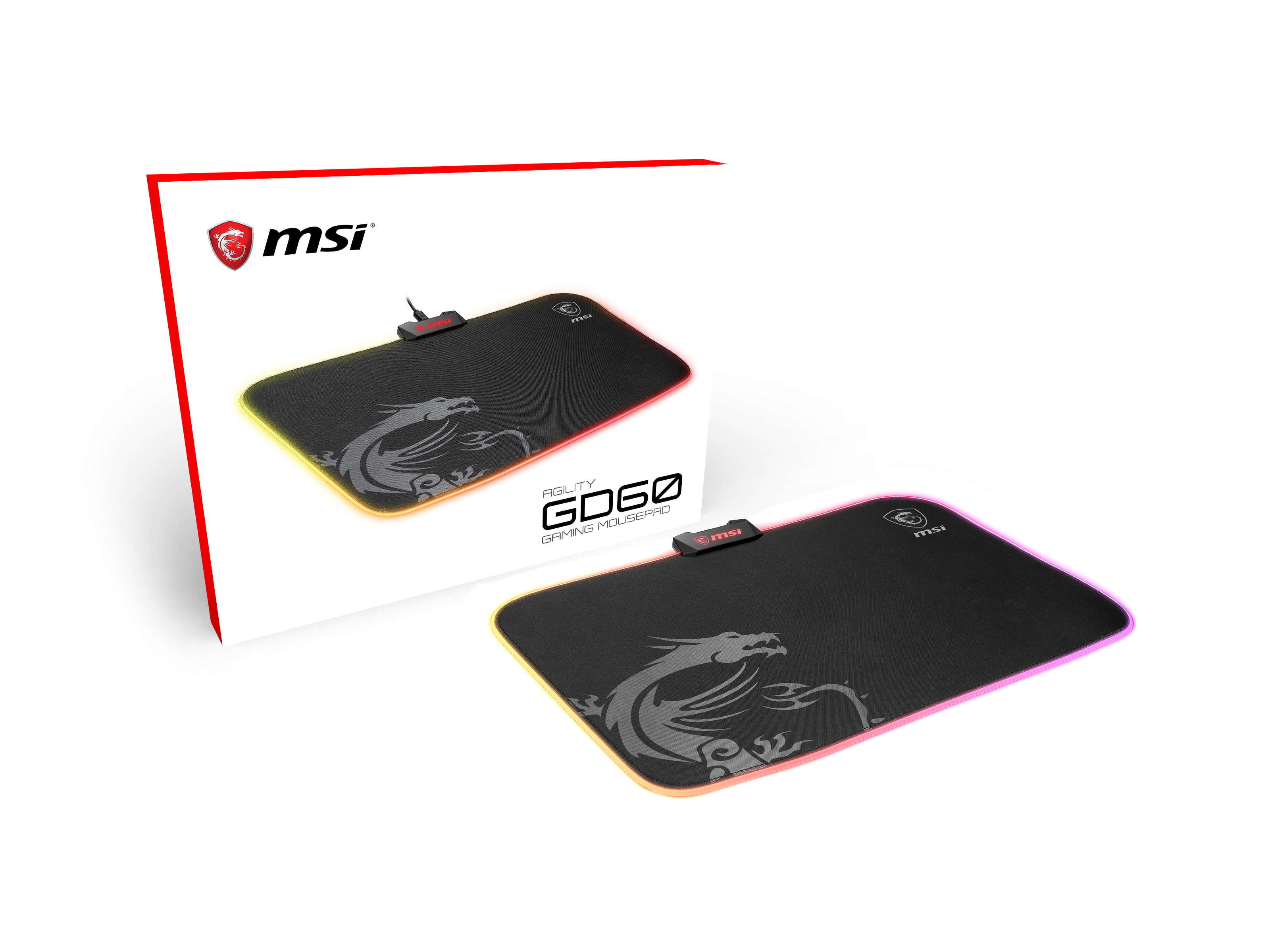 MSI Agility GD60 RGB Gaming Mauspad (flexibel, 386 x 276 x 4 mm, Drachen Logo, schwarz, 229 Gramm, RGB)