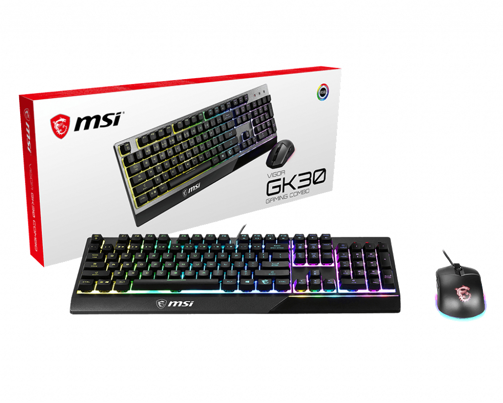 MSI Vigor GK30 Combo DE schwarz, Layout, GM11 Tastatur und Maus Gaming (kabelgebunden, GK30 QWERTZ Gaming Plunger RGB) Switch