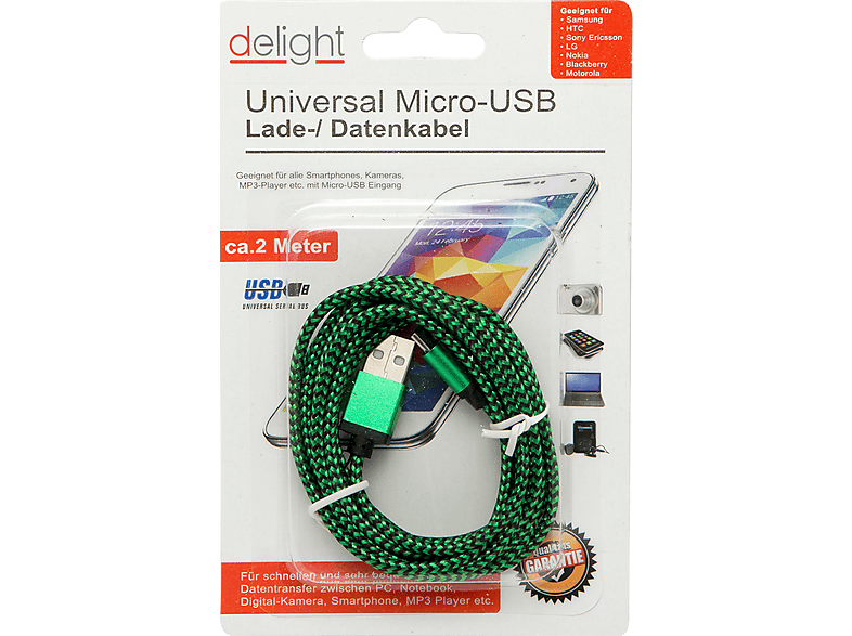 DELIGHT 55441A Micro USB adatkábel 2M, szövet bevonat