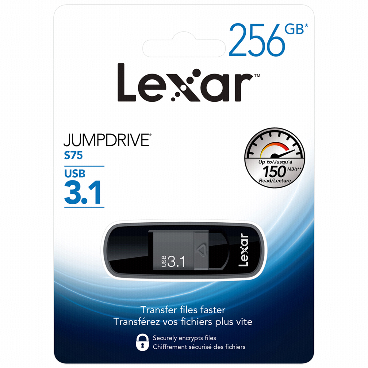 LEXAR JumpDrive S75 MB/s, 256 GB, (LJDS75-256ABBKNA Schwarz 150 S75) USB-Stick