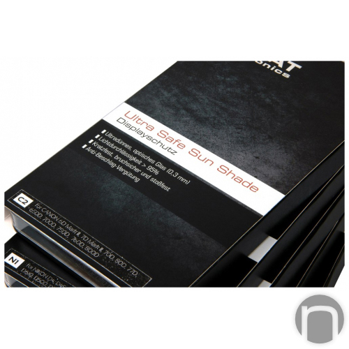Ultra Safe Sun Shade Displayschutzbox. Schwarze Box mit weißem Text.