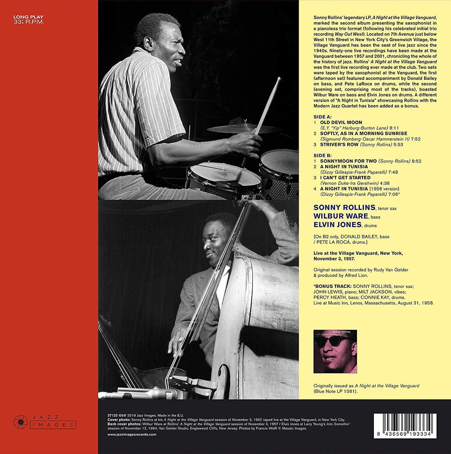 Album borító fekete-fehér fotóval, jazz zenészekkel dobolással, és basszusgitározással.