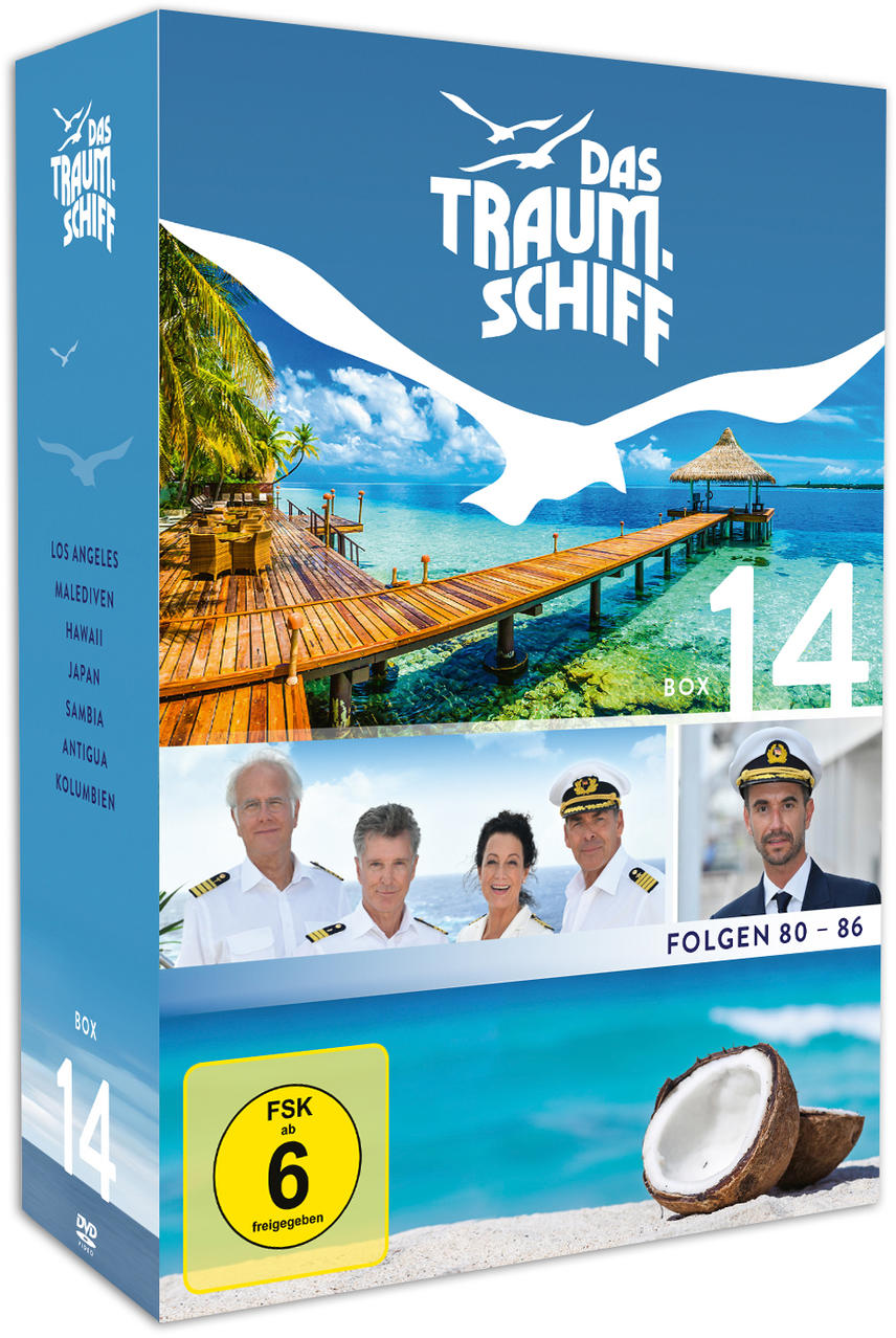 DVD-Box-Set mit einer tropischen Strandszene und einer Gruppe von Menschen in weißen Uniformen.