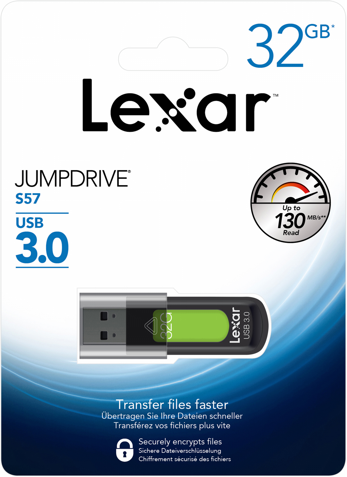 LEXAR JumpDrive S57 USB-Stick, 32 GB, 130 MB/s, Schwarz/Grün