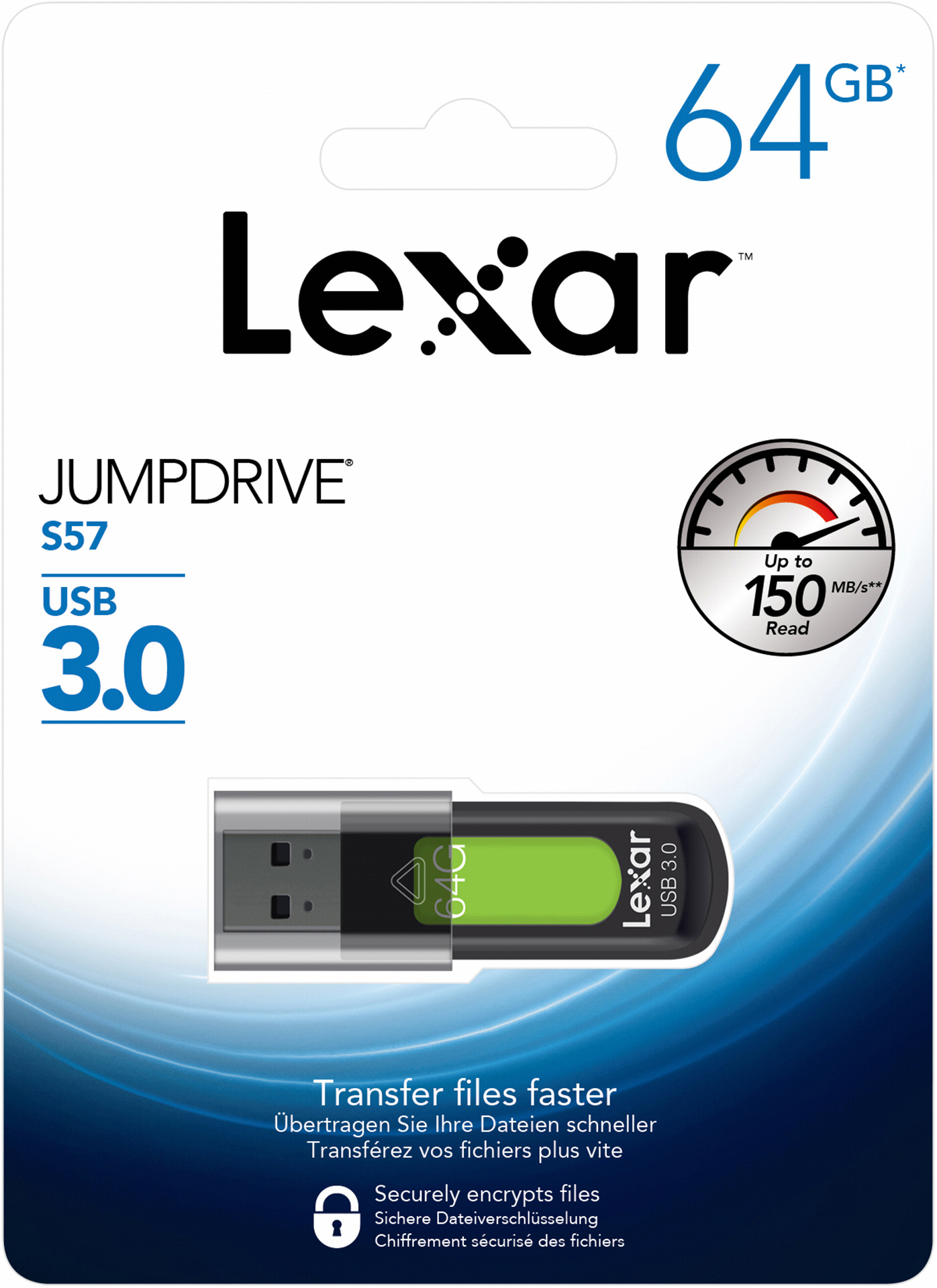 LEXAR JumpDrive S57 USB-Stick, 64 GB, Schwarz/Grün