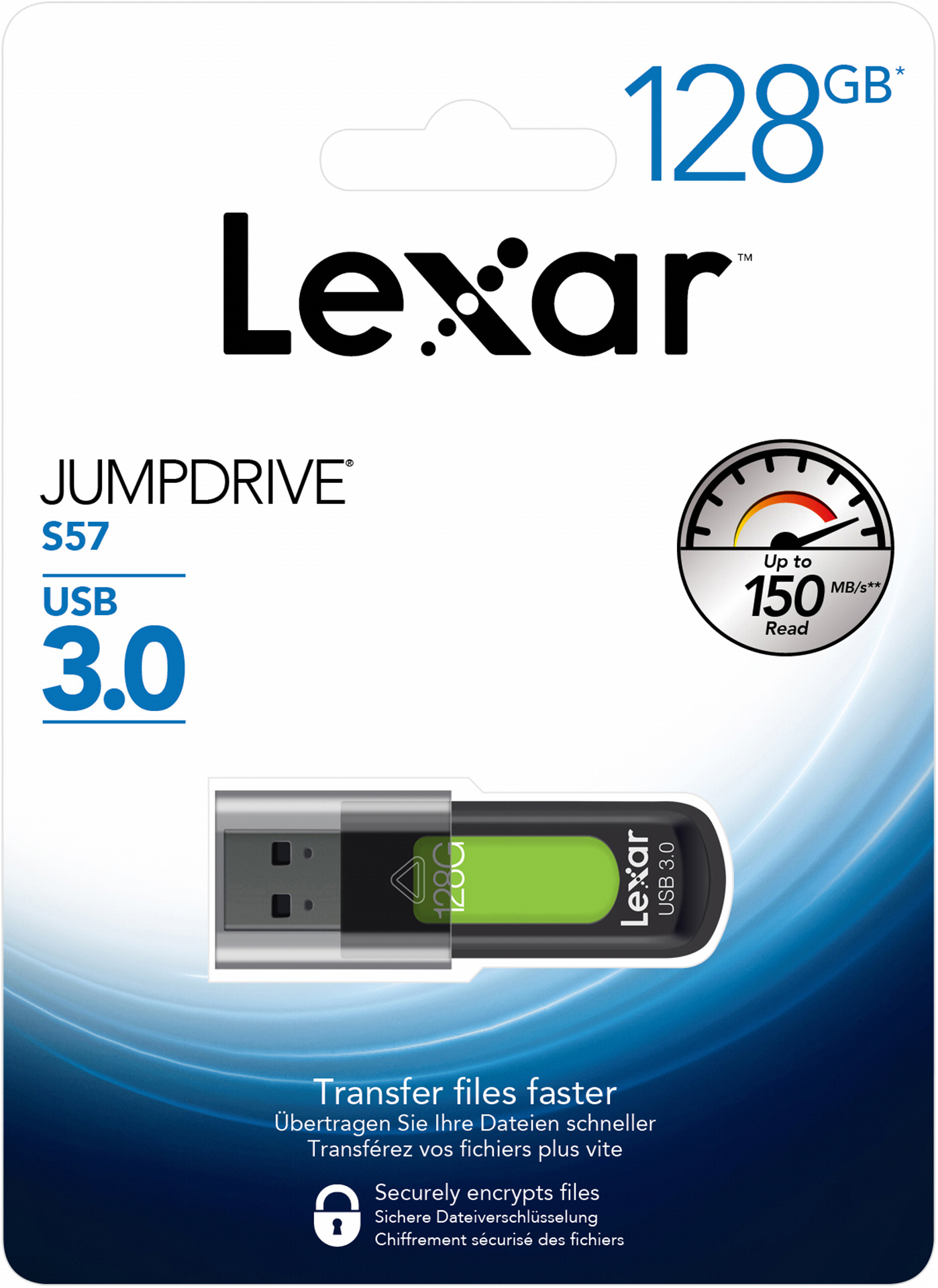 LEXAR JumpDrive S57 USB-Stick, 128 GB, Schwarz/Grün