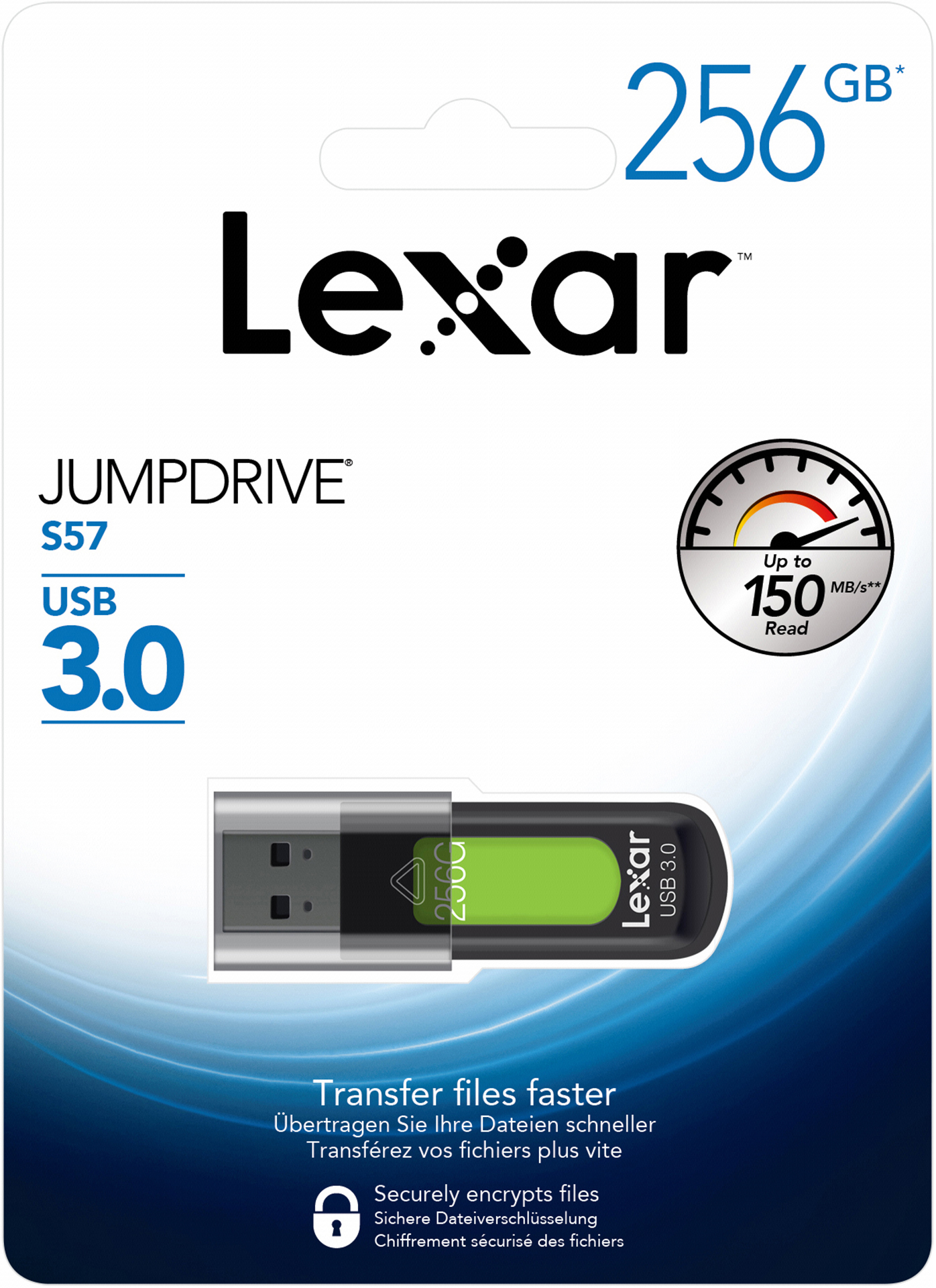 LEXAR JumpDrive S57 USB-Stick, 256 GB, 150 MB/s, Schwarz/Grün