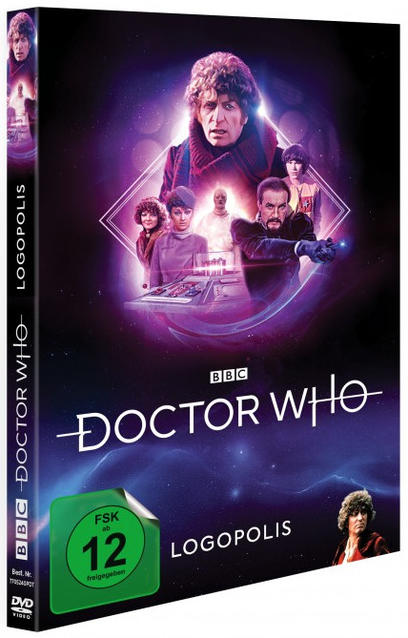 DVD-Cover von 'Doctor Who: Logopolis' mit Charakteren der Serie und einem dunklen Hintergrund.