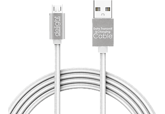 DELIGHT Adatkábel, Micro USB LED, ezüst, 1 M