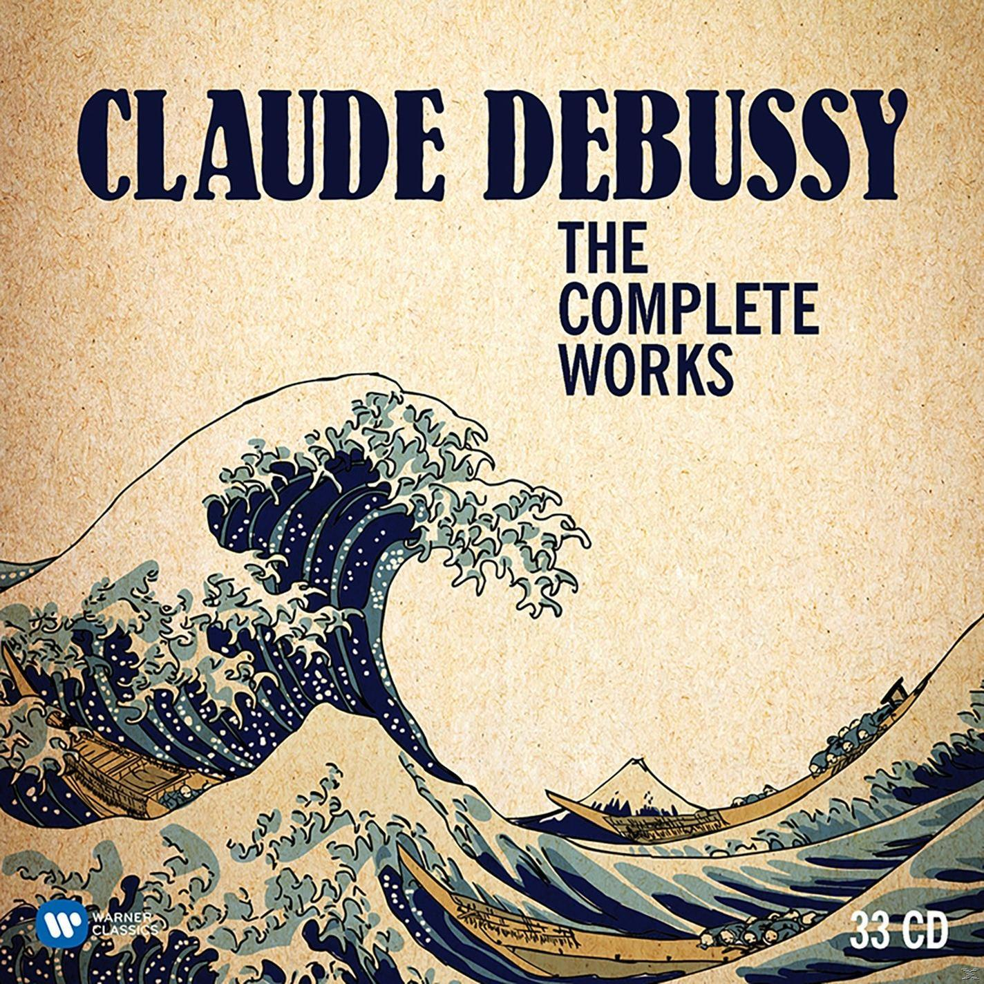 CD borító japán hullám művészettel, cím: 'Claude Debussy The Complete Works' alul '33 CD'-vel.