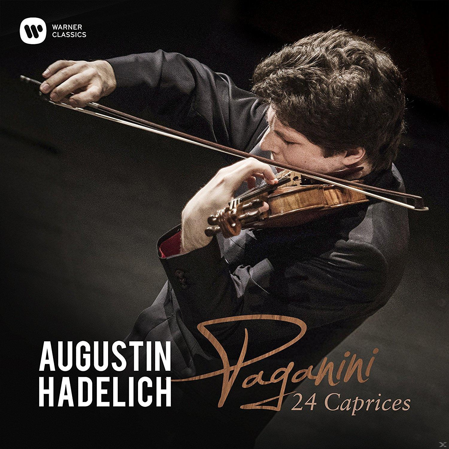Egy férfi hegedül. A szöveg a következő: 'Augustin Hadelich' és 'Paganini 24 Caprices'.