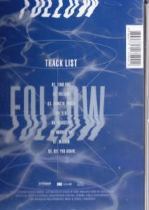 Blauw albumhoes met het woord FOLLOW en een tracklijst.
