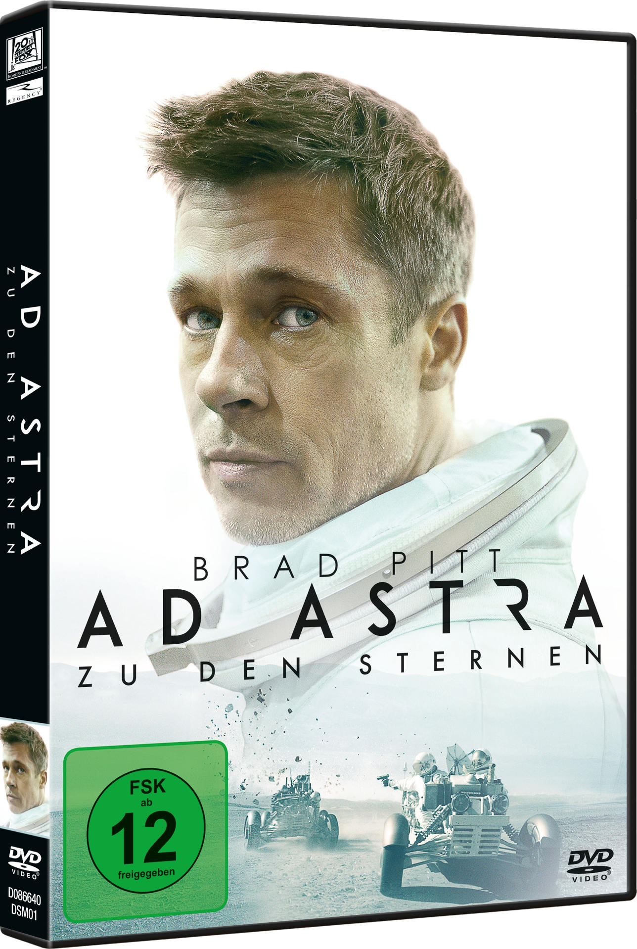 DVD-Cover von 'Ad Astra' mit Brad Pitt. Astronauten-Thema, Grau- und Blautöne. Weißer Hintergrund.