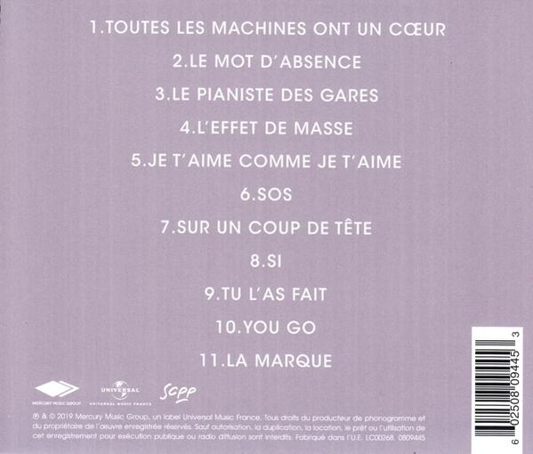 Liste des titres de l'album en français. Texte blanc sur fond violet.