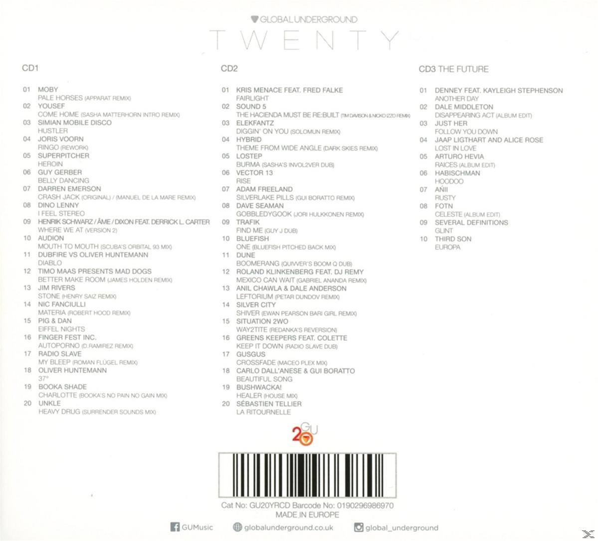 Titelliste des Musikalbums 'Twenty'. Enthält 3 CDs mit verschiedenen Künstlern und Songs.