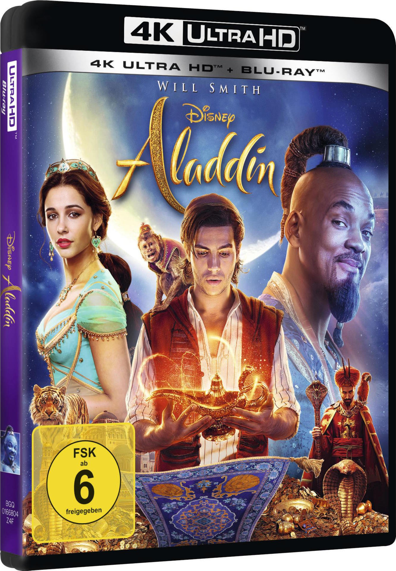 Aladdin Film Blu-ray Cover mit Will Smith und anderen Charakteren.