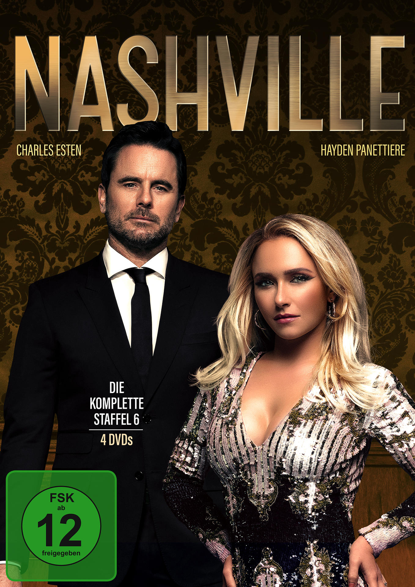 Nashville Staffel 6 DVD-Cover. Charles Esten und Hayden Panettiere. Blumiger Hintergrund und Text.