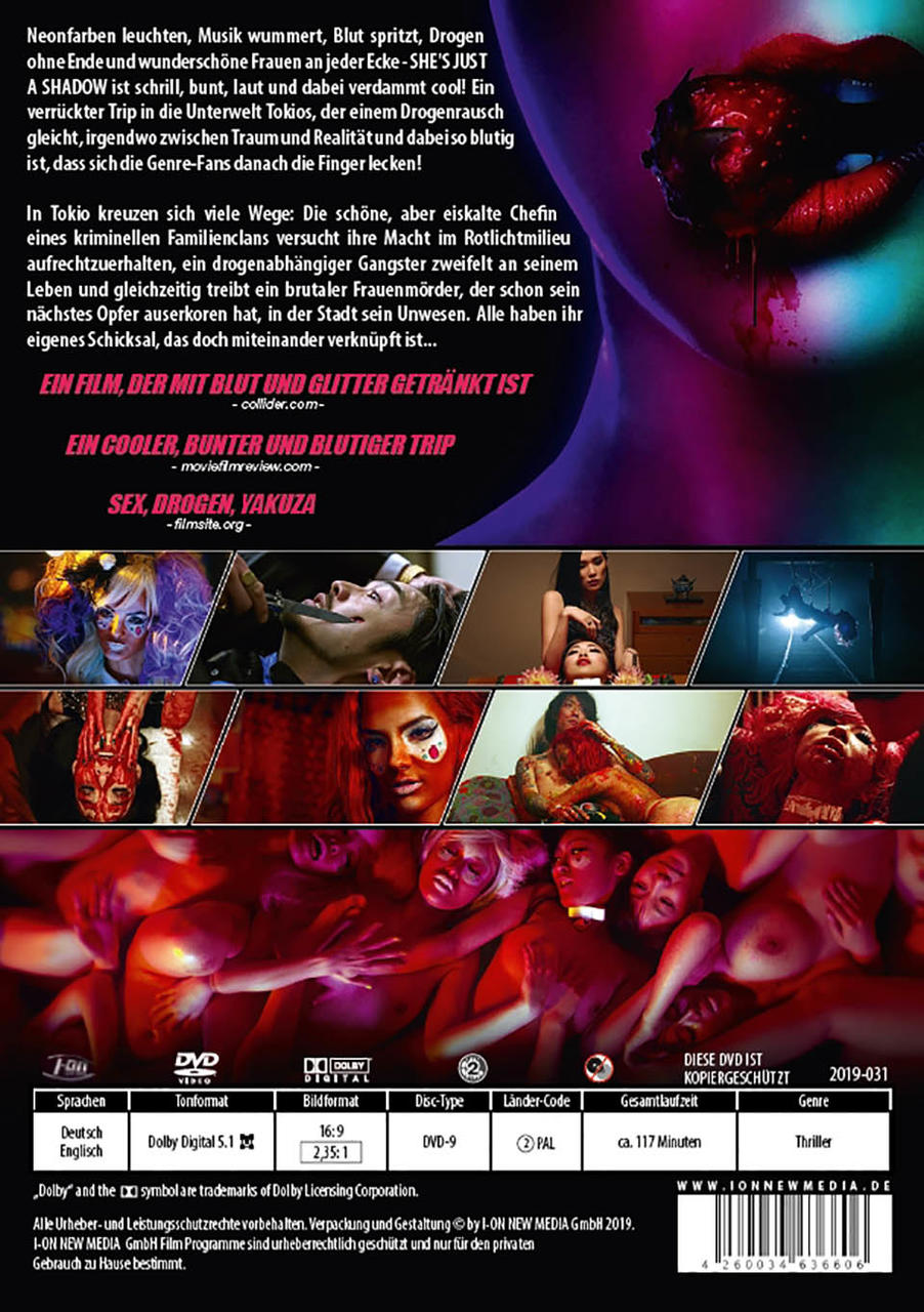Filmposter mit gewalttätigen Bildern und Text in mehreren Sprachen.