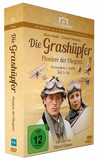 DVD-Box-Set. Zwei Personen in Fliegerausrüstung sind auf dem Cover. Der Titel ist 'Die Grashüpfer'.